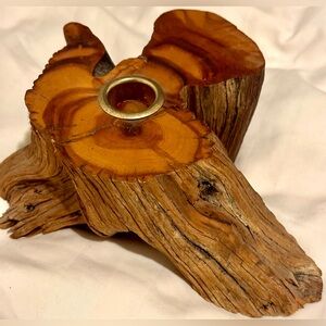 Vintage 70s Mid Century Candle Holder Raw Edge Wood Mountain Cabin Candleholder
